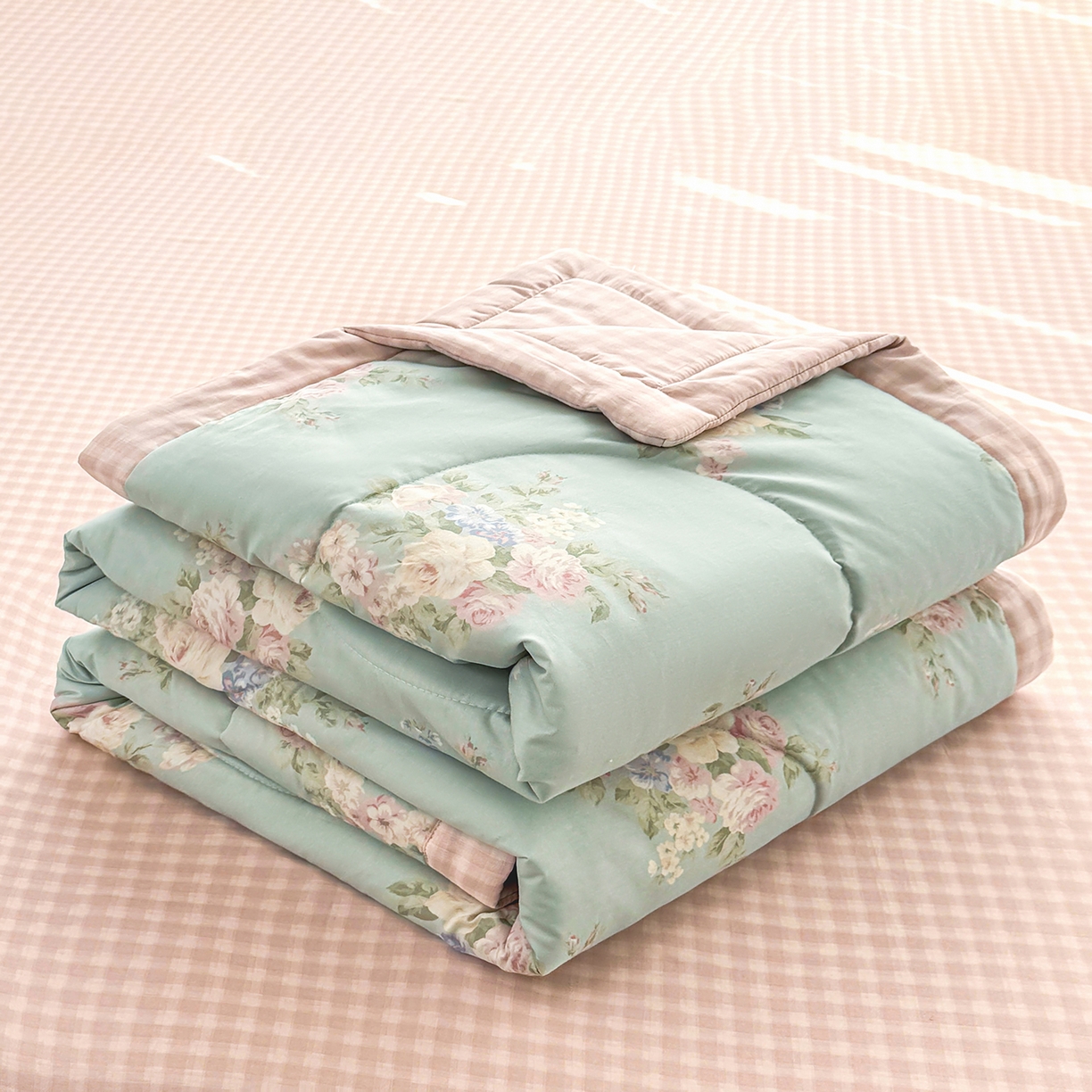 91家纺网 家纺一手货源 找家纺 瑶瑶家居 2026新款A类里外全棉夏凉被四件套-风格三 柔纱花影