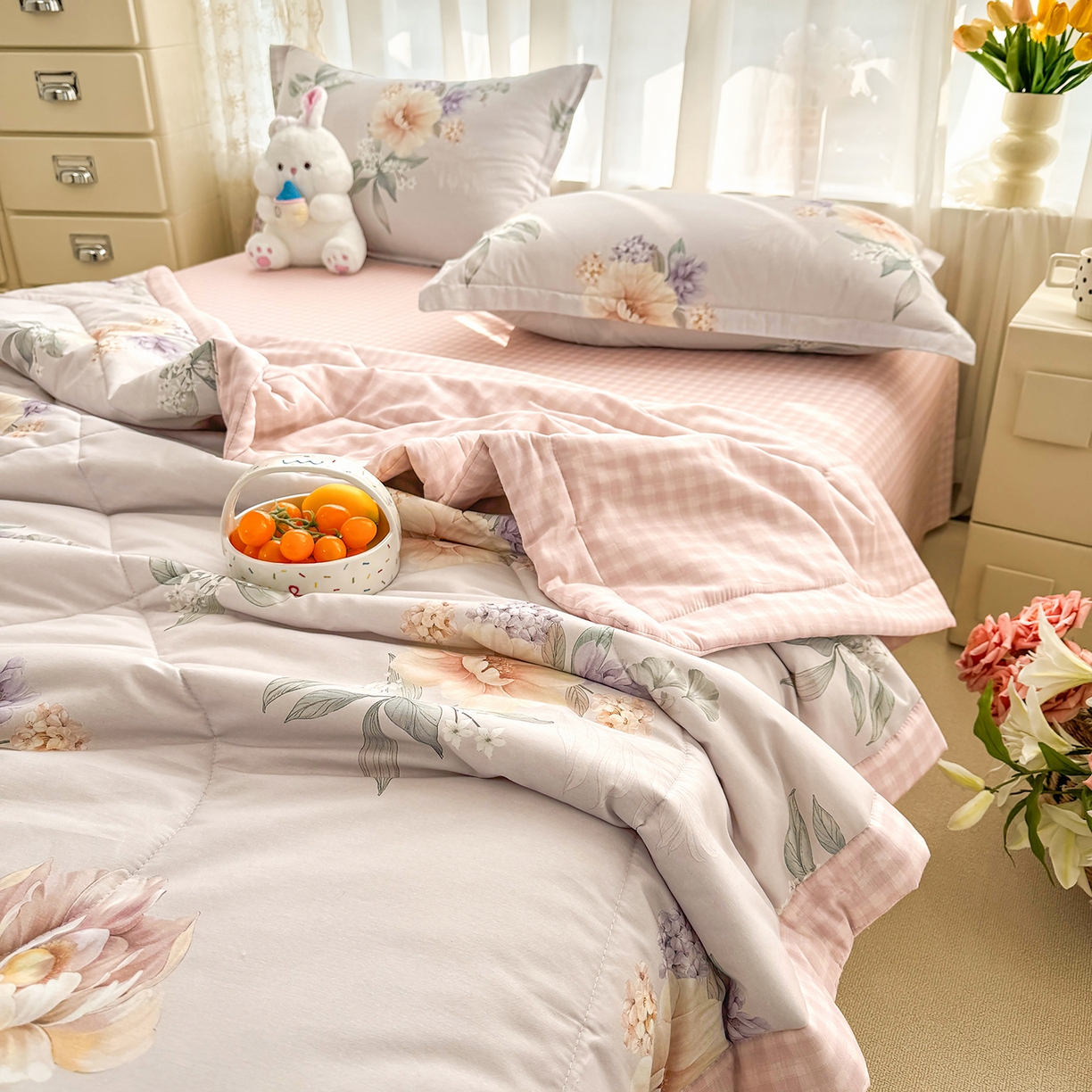 91家纺网 家纺一手货源 找家纺 瑶瑶家居 2026新款A类里外全棉夏凉被四件套-风格三 晚风