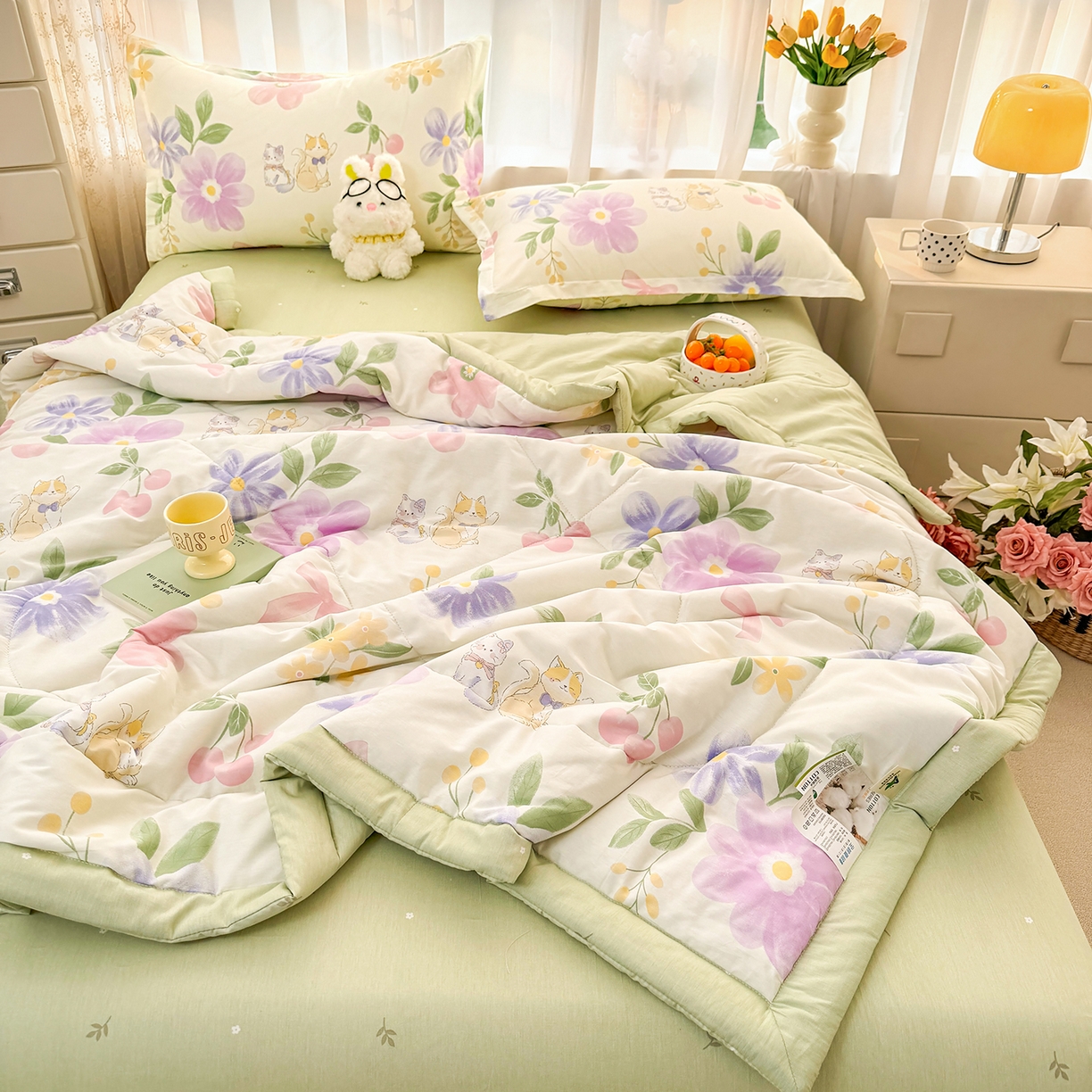 91家纺网 家纺一手货源 找家纺 瑶瑶家居 2026新款A类里外全棉夏凉被四件套-风格三 甜蜜萌宠