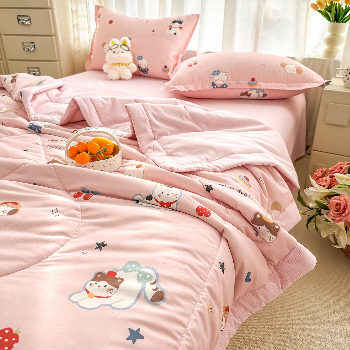 91家纺网 家纺一手货源 找家纺 瑶瑶家居 2026新款A类里外全棉夏凉被四件套-风格三 萌星