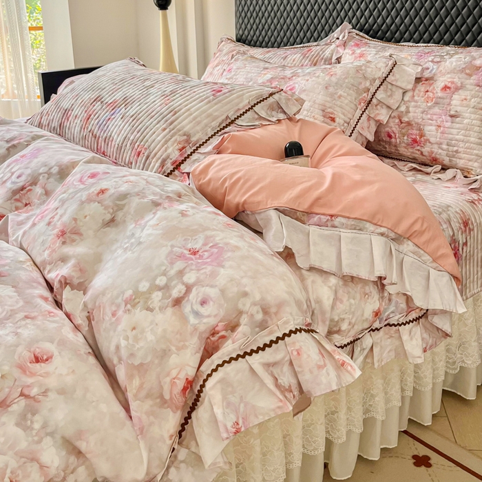 91家纺网 家纺一手货源 找家纺 （总）胜权家纺 2026新款A类全棉法式13372数码印花夹棉床盖四件套系列