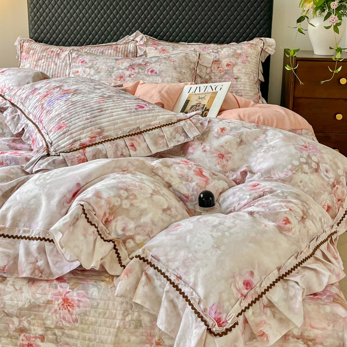 91家纺网 家纺一手货源 找家纺 （总）胜权家纺 2026新款A类全棉法式13372数码印花夹棉床盖四件套系列