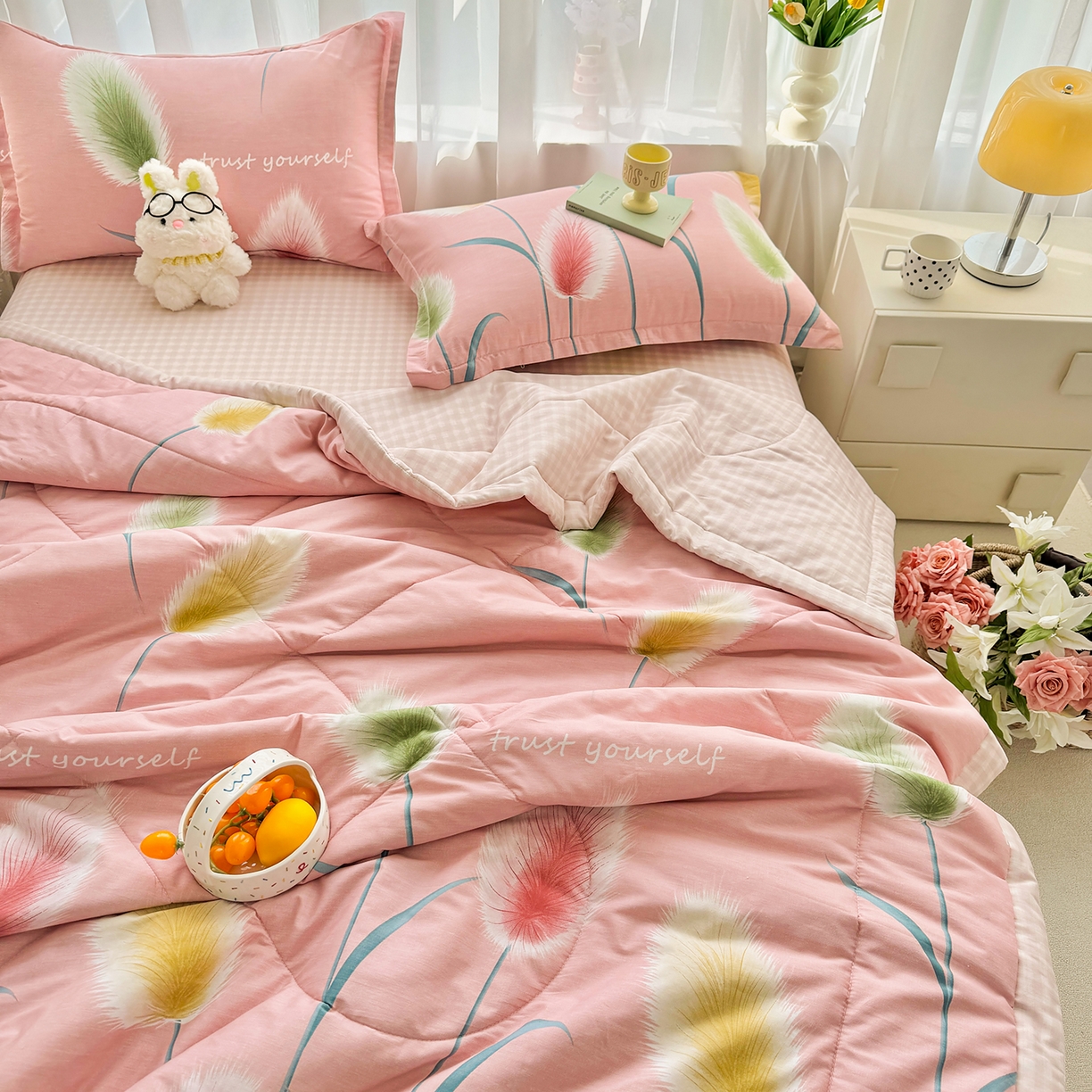 91家纺网 家纺一手货源 找家纺 瑶瑶家居 2026新款A类里外全棉夏凉被四件套-风格三 静时光