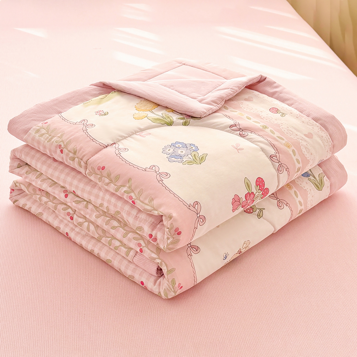 91家纺网 家纺一手货源 找家纺 瑶瑶家居 2026新款A类里外全棉夏凉被四件套-风格三 小花絮