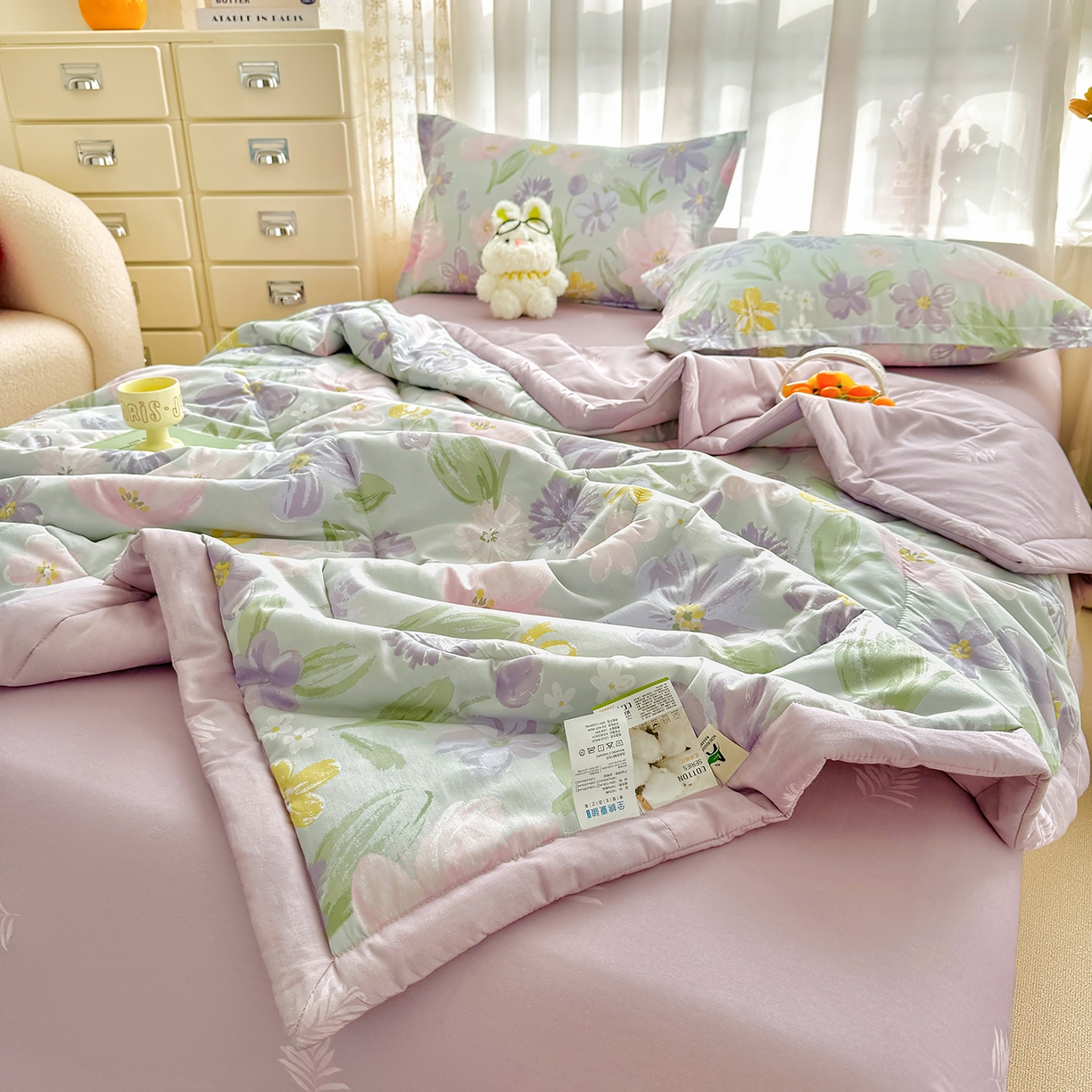 91家纺网 家纺一手货源 找家纺 瑶瑶家居 2026新款A类里外全棉夏凉被四件套-风格三 紫萝梦