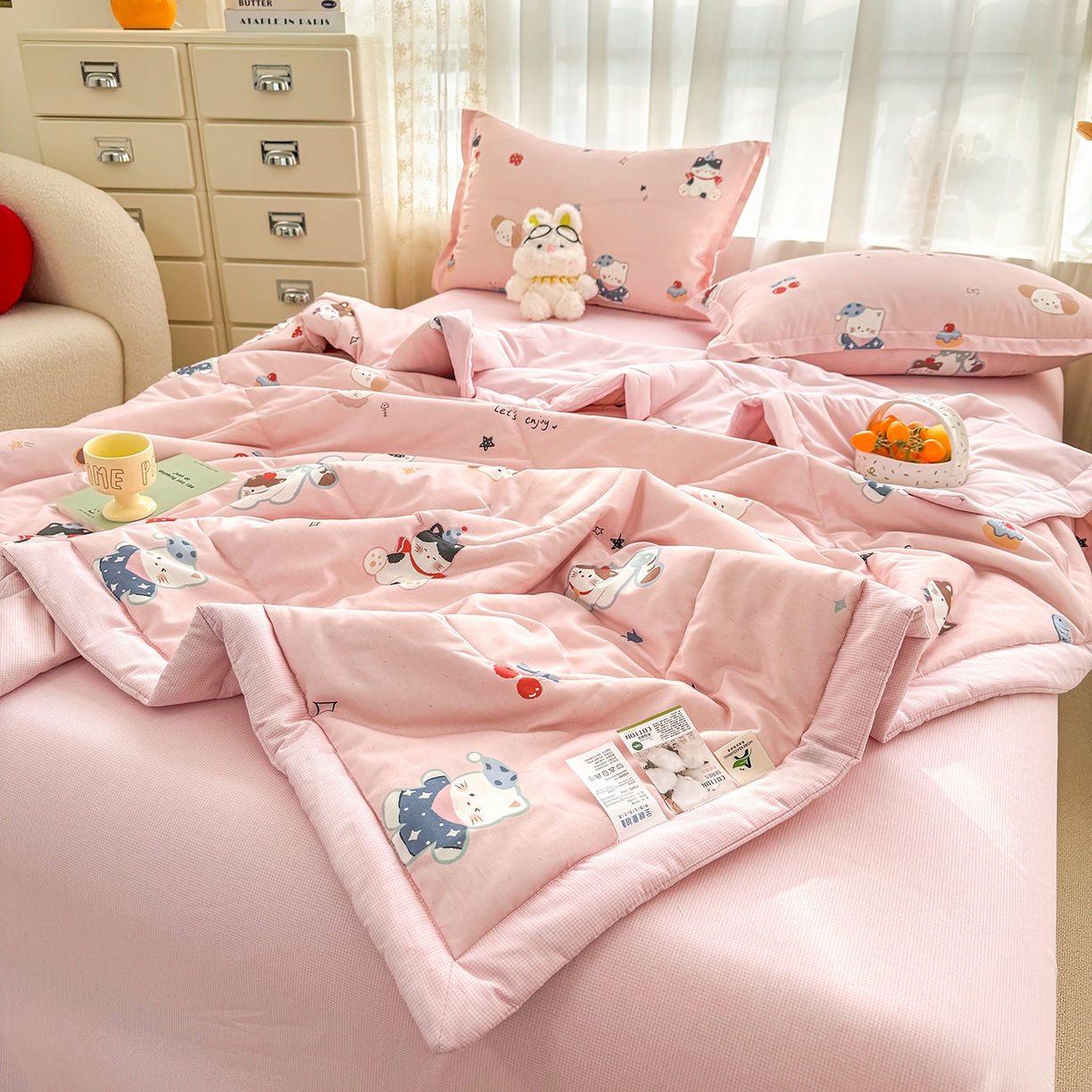 91家纺网 家纺一手货源 找家纺 瑶瑶家居 2026新款A类里外全棉夏凉被四件套-风格三 萌星