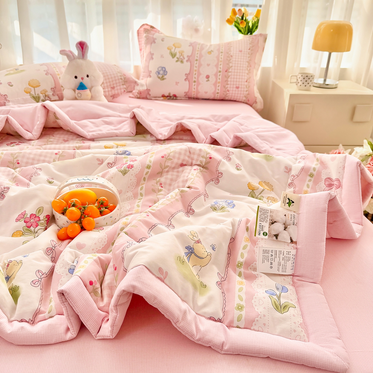 91家纺网 家纺一手货源 找家纺 瑶瑶家居 2026新款A类里外全棉夏凉被四件套-风格三 小花絮