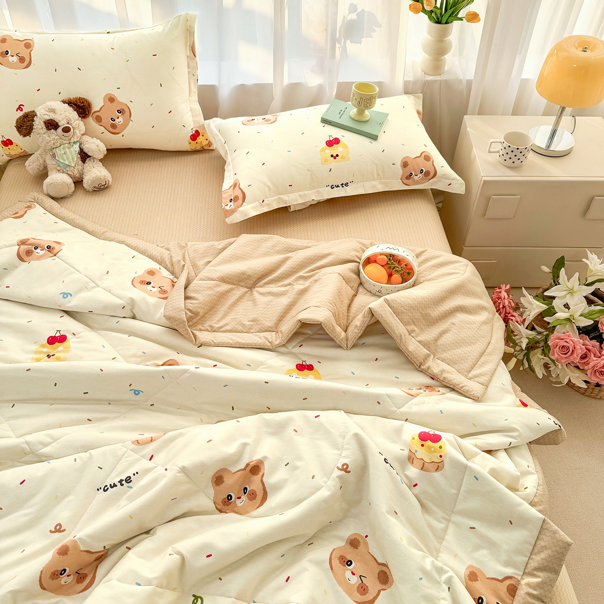 91家纺网 家纺一手货源 找家纺 瑶瑶家居 2026新款A类里外全棉夏凉被四件套-风格三 奶萌熊