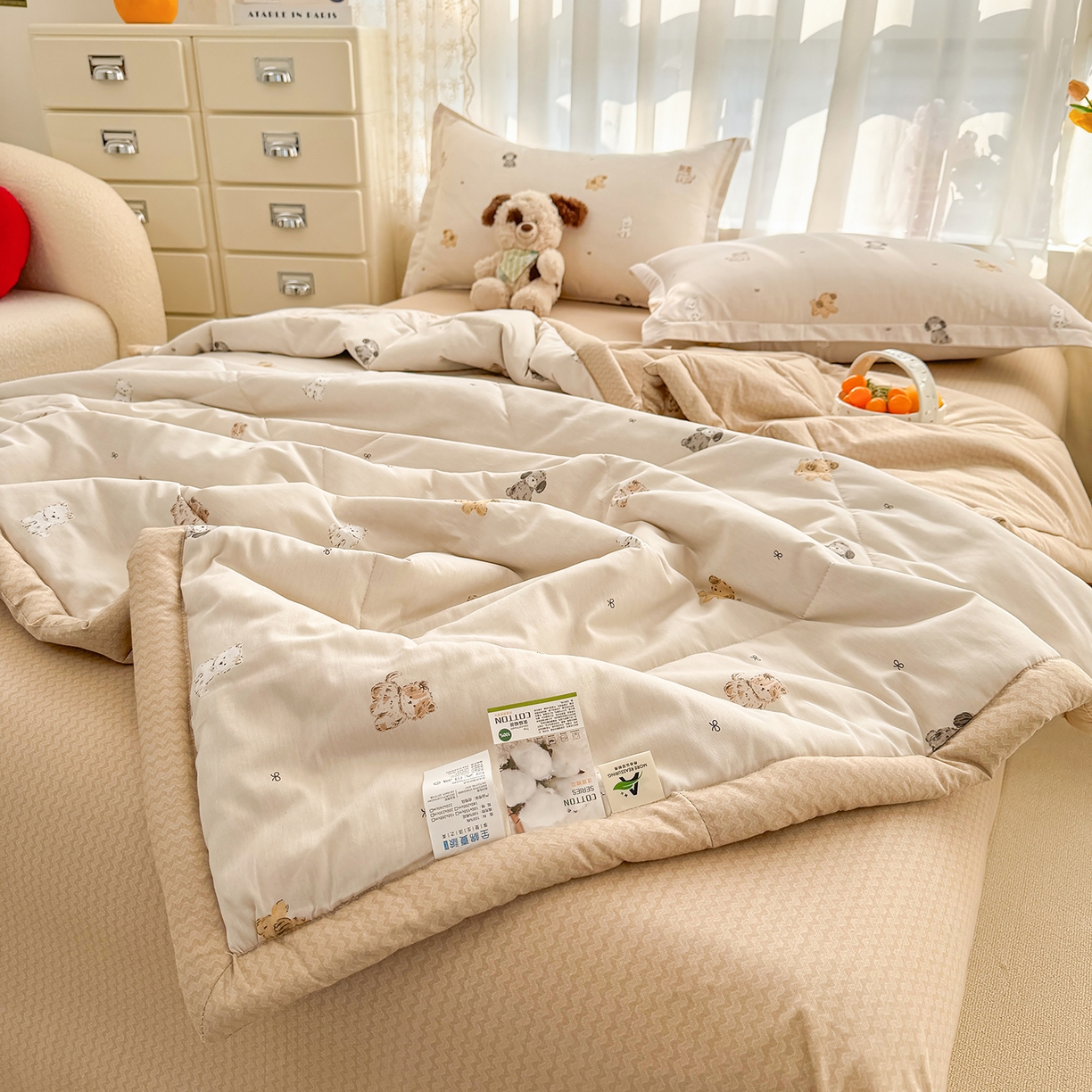 91家纺网 家纺一手货源 找家纺 瑶瑶家居 2026新款A类里外全棉夏凉被四件套-风格三 旺柴犬