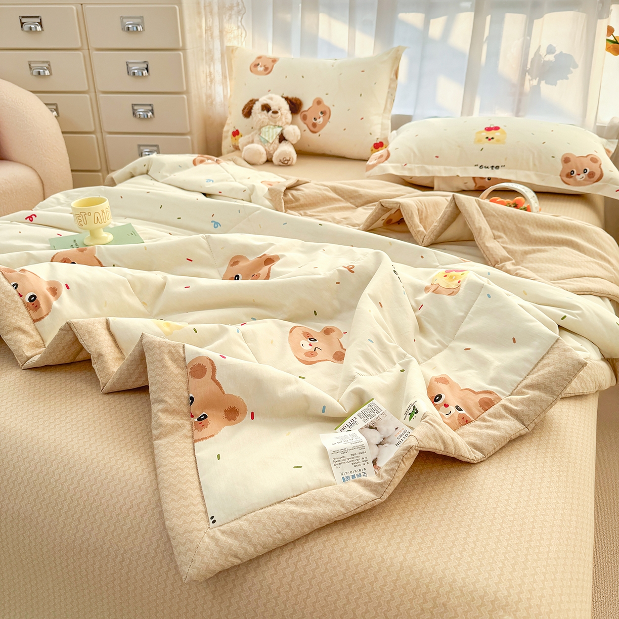 91家纺网 家纺一手货源 找家纺 瑶瑶家居 2026新款A类里外全棉夏凉被四件套-风格三 奶萌熊