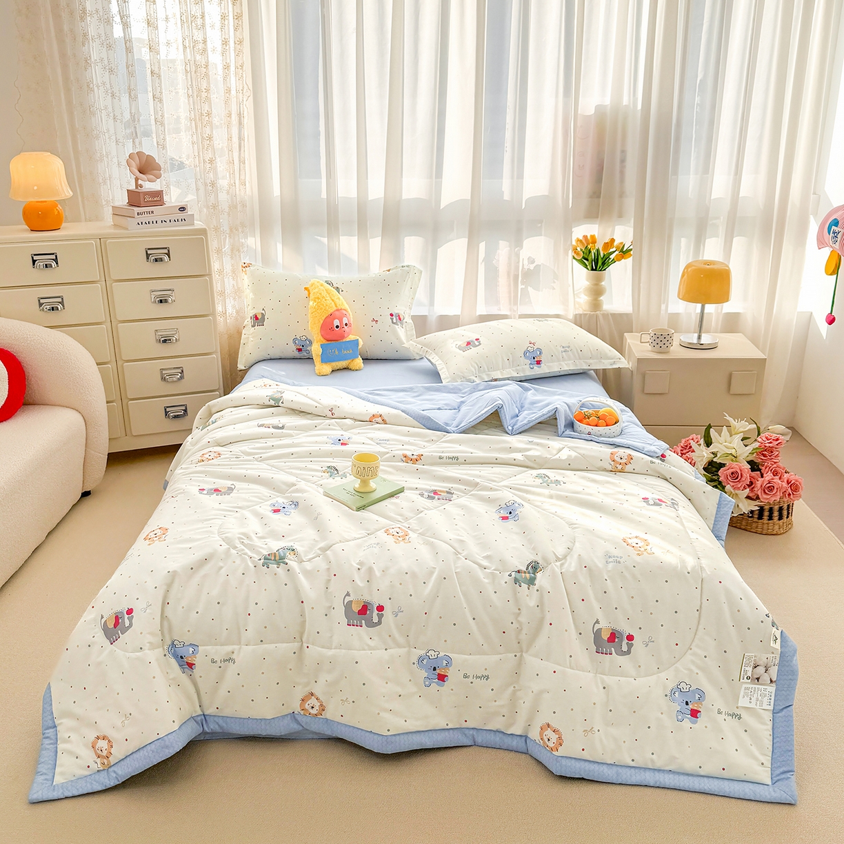 91家纺网 家纺一手货源 找家纺 瑶瑶家居 2026新款A类里外全棉夏凉被四件套-风格三 酷酷马