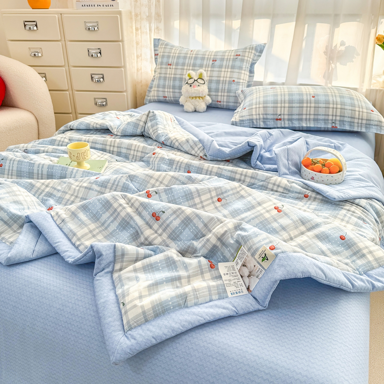 91家纺网 家纺一手货源 找家纺 瑶瑶家居 2026新款A类里外全棉夏凉被四件套-风格三 心甜