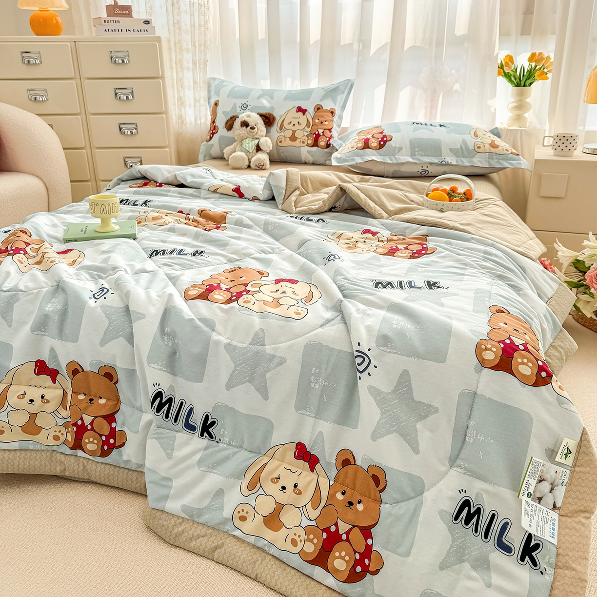 91家纺网 家纺一手货源 找家纺 瑶瑶家居 2026新款A类里外全棉夏凉被四件套-风格三 温暖熊