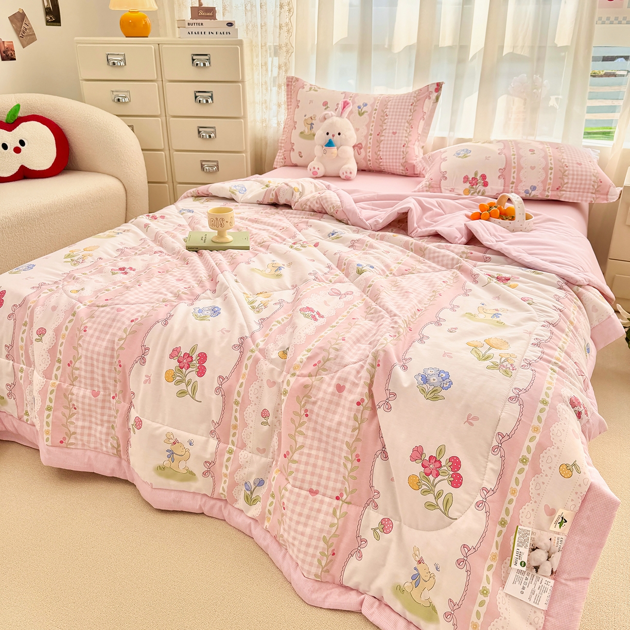 91家纺网 家纺一手货源 找家纺 瑶瑶家居 2026新款A类里外全棉夏凉被四件套-风格三 小花絮