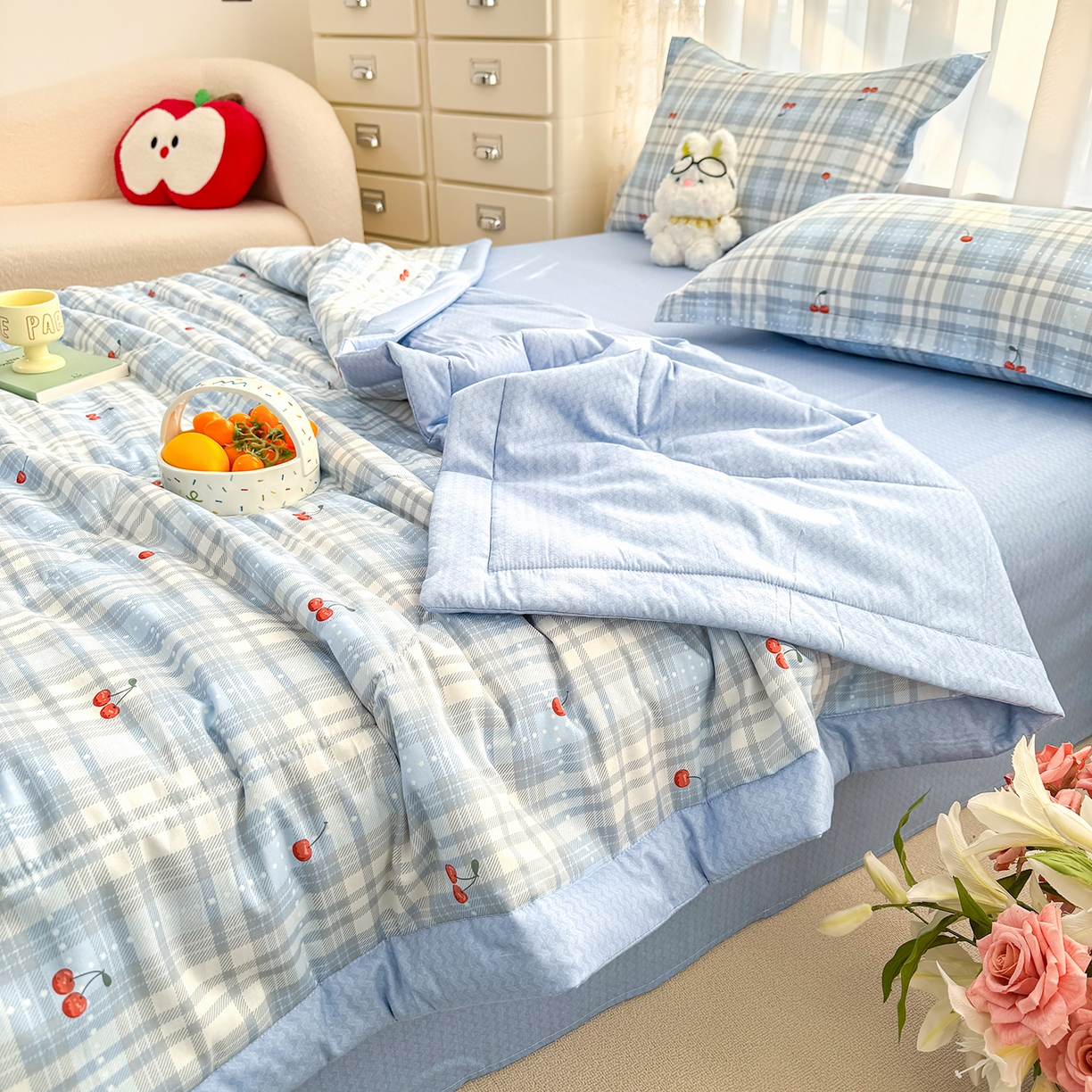 91家纺网 家纺一手货源 找家纺 瑶瑶家居 2026新款A类里外全棉夏凉被四件套-风格三 心甜