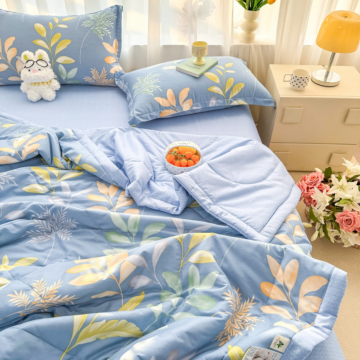 91家纺网 家纺一手货源 找家纺 瑶瑶家居 2026新款A类里外全棉夏凉被四件套-风格三 小蓝町