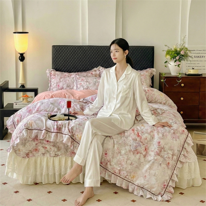 91家纺网 家纺一手货源 找家纺 （总）胜权家纺 2026新款A类全棉法式13372数码印花夹棉床盖四件套系列