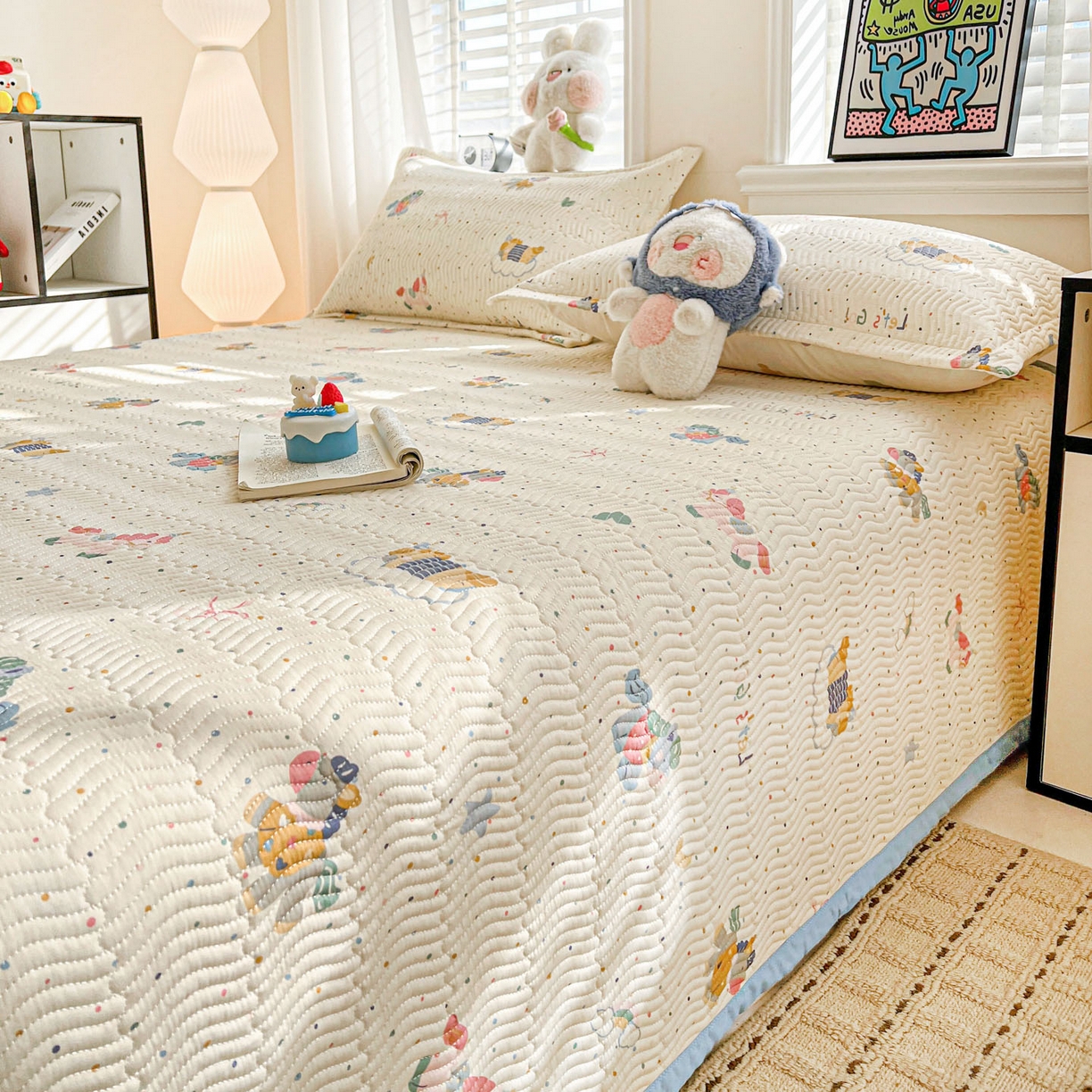 91家纺网 家纺一手货源 找家纺 梦精灵家纺 2026新款纯棉床盖单件全棉绗缝夹棉床单 四季通用榻榻米防滑学生宿舍单人被套枕套 彩虹木马