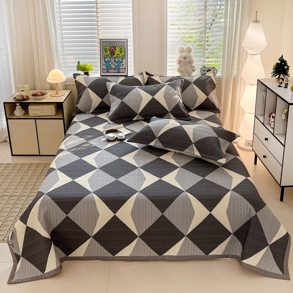 91家纺网 家纺一手货源 找家纺 梦精灵家纺 2026新款纯棉床盖单件全棉绗缝夹棉床单 四季通用榻榻米防滑学生宿舍单人被套枕套 都市英伦