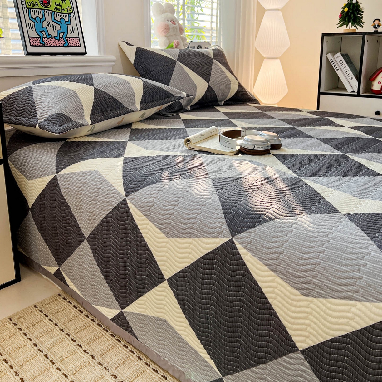 91家纺网 家纺一手货源 找家纺 梦精灵家纺 2026新款纯棉床盖单件全棉绗缝夹棉床单 四季通用榻榻米防滑学生宿舍单人被套枕套 都市英伦