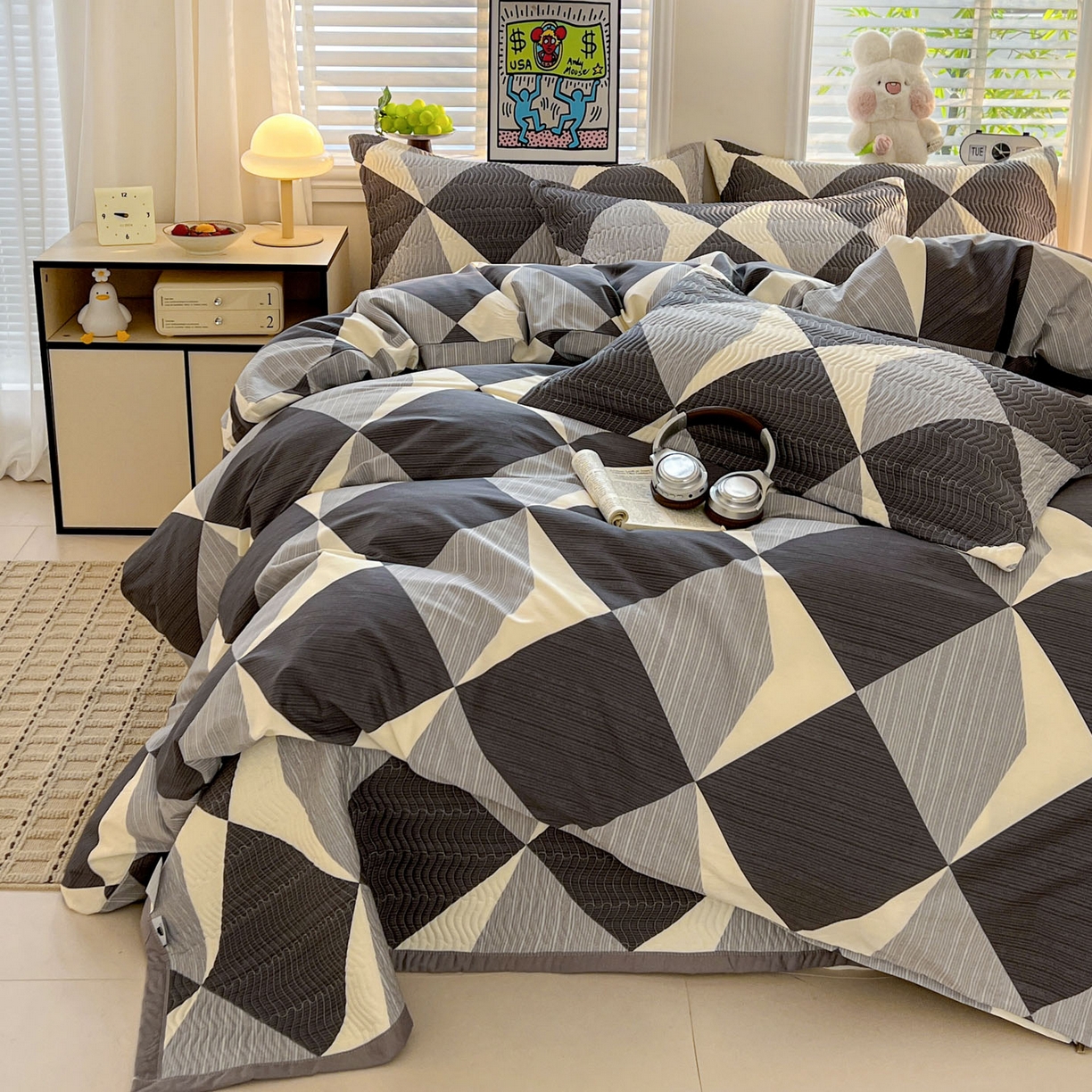 91家纺网 家纺一手货源 找家纺 梦精灵家纺 2026新款纯棉床盖单件全棉绗缝夹棉床单 四季通用榻榻米防滑学生宿舍单人被套枕套 都市英伦