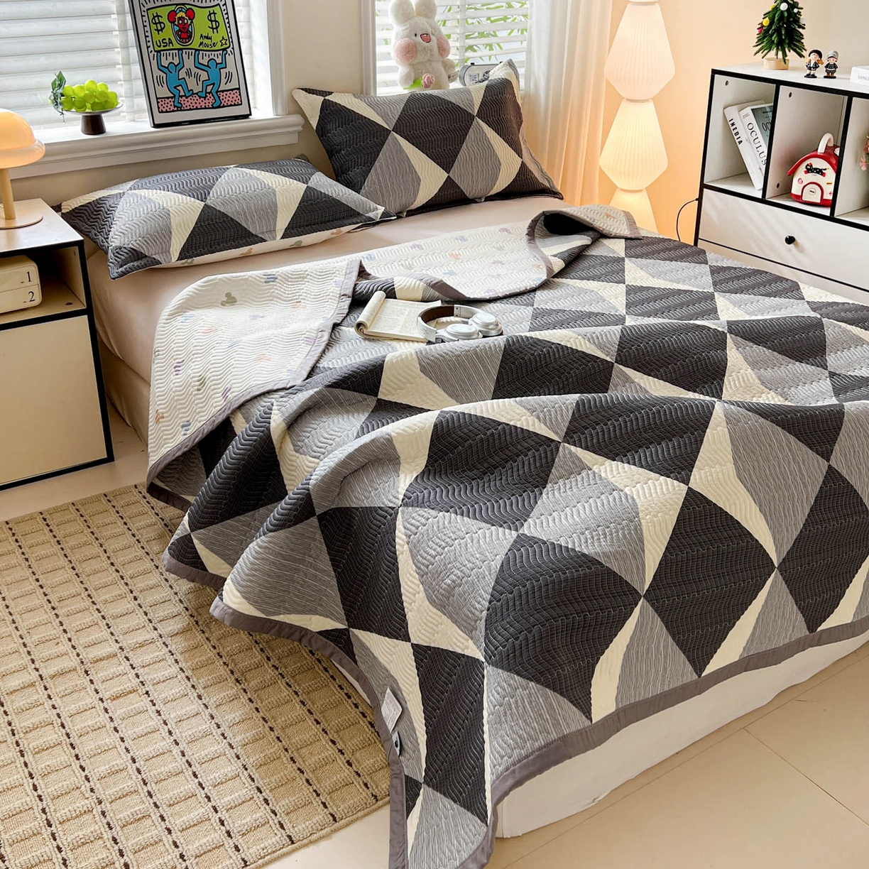 91家纺网 家纺一手货源 找家纺 梦精灵家纺 2026新款纯棉床盖单件全棉绗缝夹棉床单 四季通用榻榻米防滑学生宿舍单人被套枕套 都市英伦