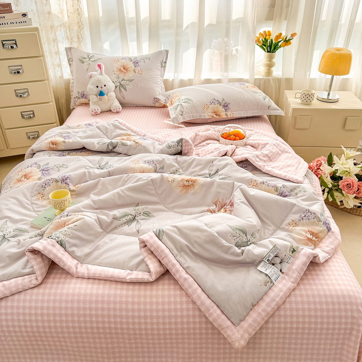 91家纺网 家纺一手货源 找家纺 瑶瑶家居 2026新款A类里外全棉夏凉被四件套-风格三 晚风