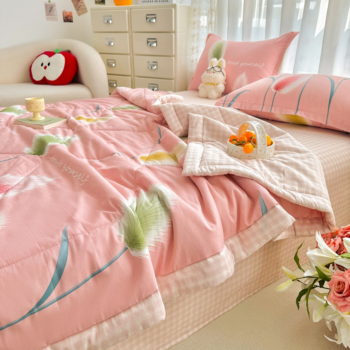 91家纺网 家纺一手货源 找家纺 瑶瑶家居 2026新款A类里外全棉夏凉被四件套-风格三 静时光