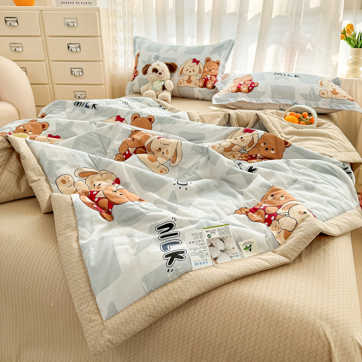 91家纺网 家纺一手货源 找家纺 瑶瑶家居 2026新款A类里外全棉夏凉被四件套-风格三 温暖熊