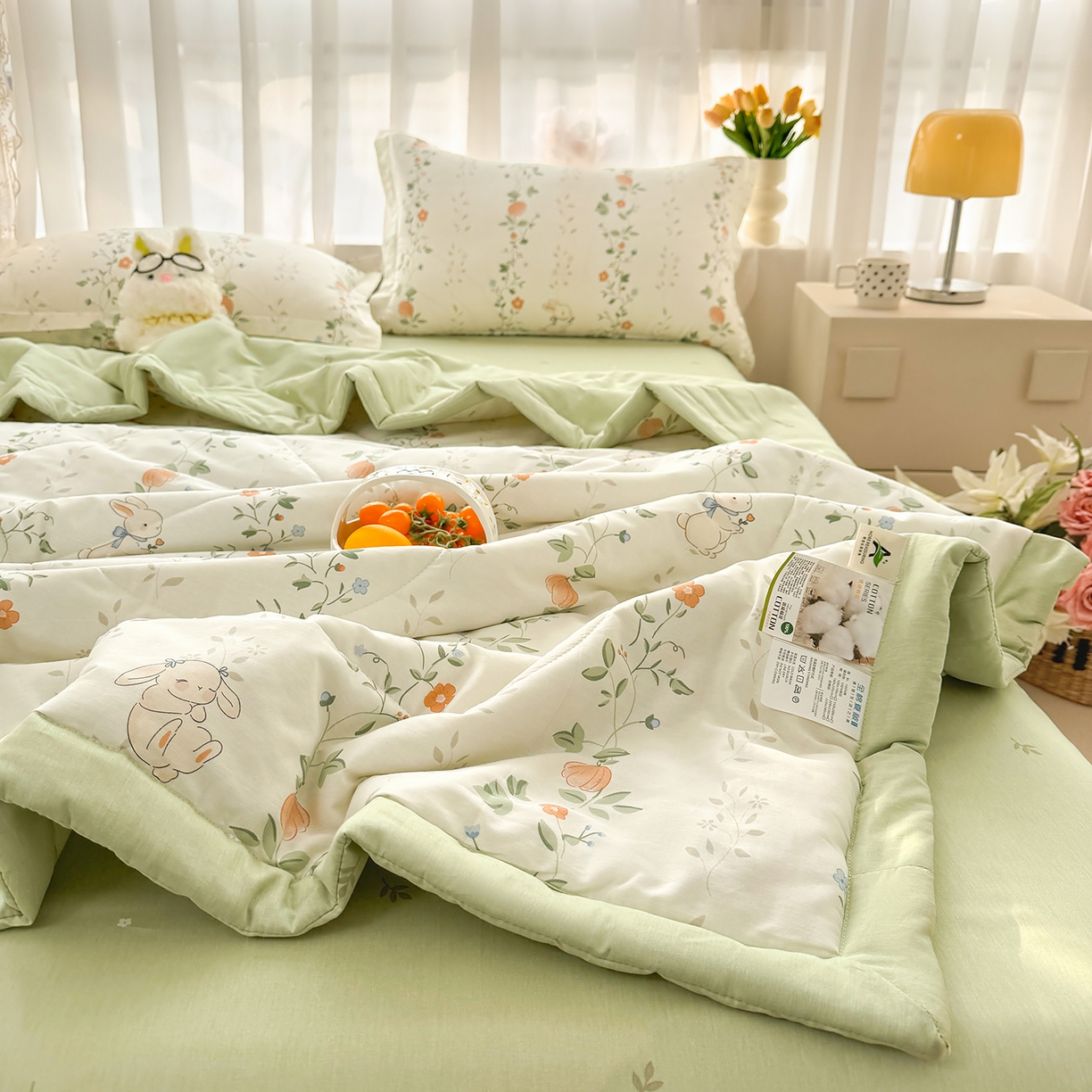 91家纺网 家纺一手货源 找家纺 瑶瑶家居 2026新款A类里外全棉夏凉被四件套-风格三 一片情