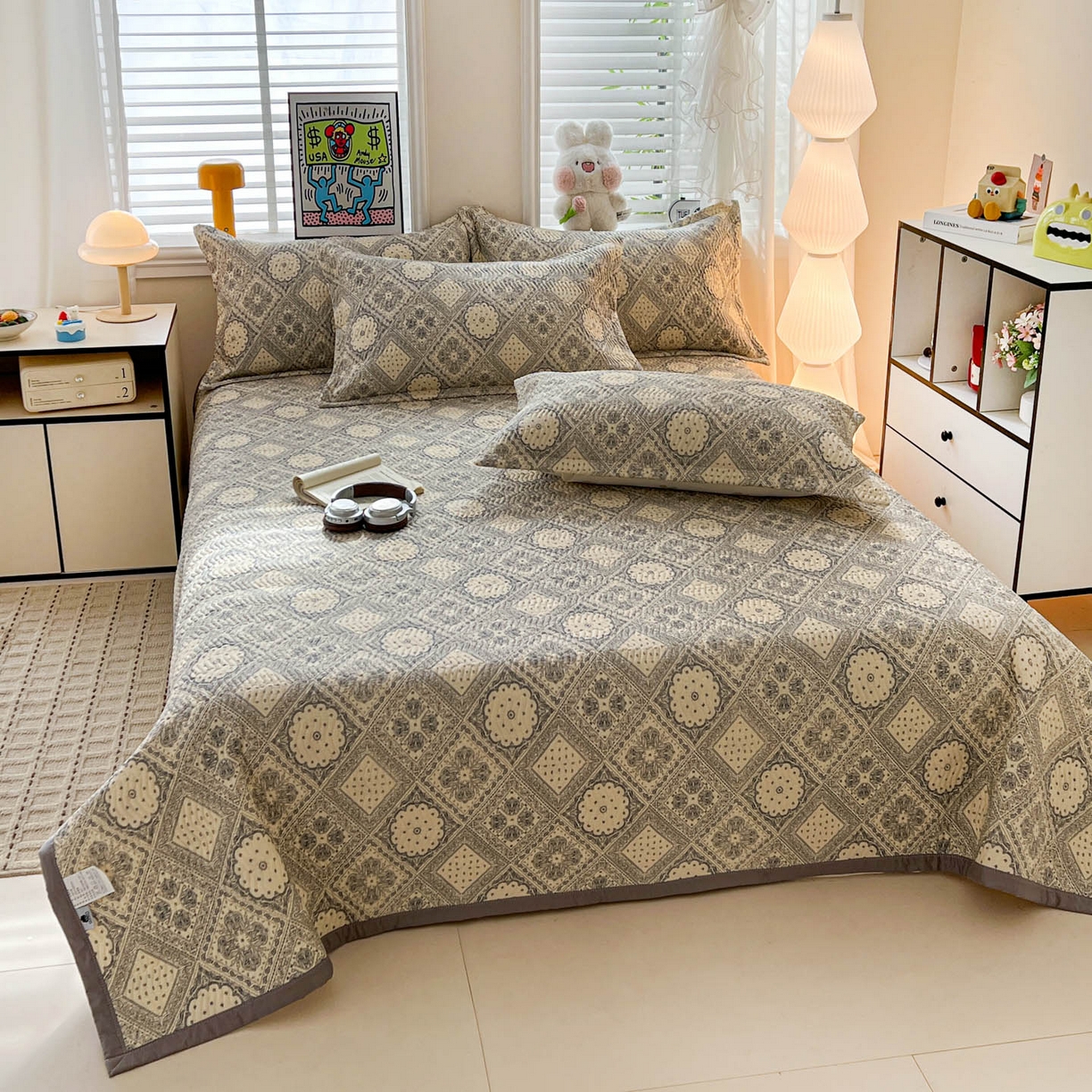 91家纺网 家纺一手货源 找家纺 梦精灵家纺 2026新款纯棉床盖单件全棉绗缝夹棉床单 四季通用榻榻米防滑学生宿舍单人被套枕套 凡尔赛