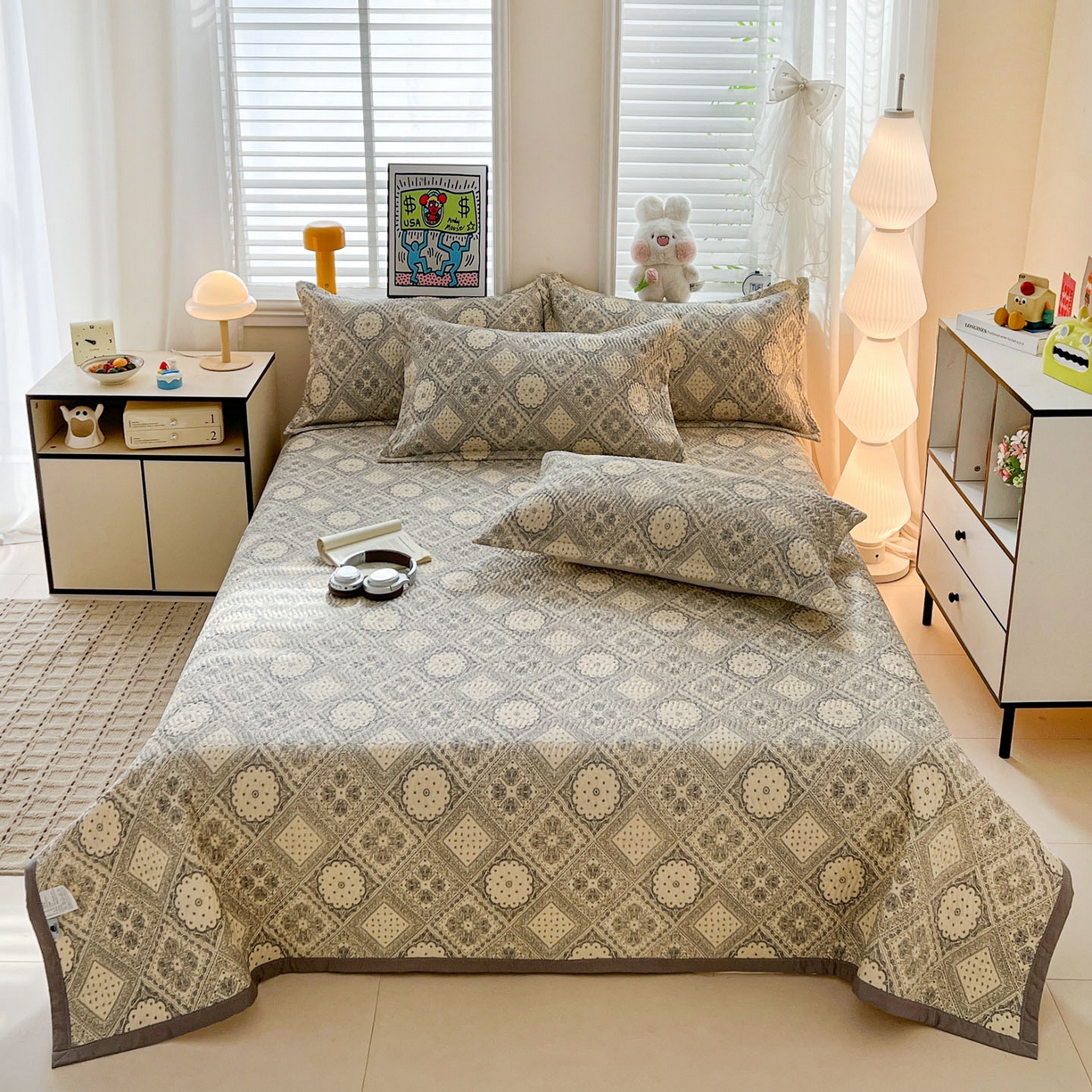 91家纺网 家纺一手货源 找家纺 梦精灵家纺 2026新款纯棉床盖单件全棉绗缝夹棉床单 四季通用榻榻米防滑学生宿舍单人被套枕套 凡尔赛