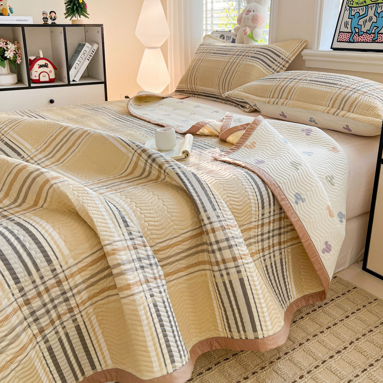 梦精灵家纺 2026新款纯棉床盖单件全棉绗缝夹棉床单 四季通用榻榻米防滑学生宿舍单人被套枕套 格调情思