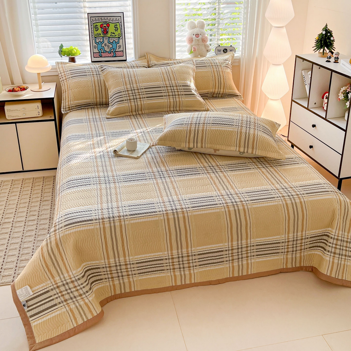 91家纺网 家纺一手货源 找家纺 梦精灵家纺 2026新款纯棉床盖单件全棉绗缝夹棉床单 四季通用榻榻米防滑学生宿舍单人被套枕套 格调情思