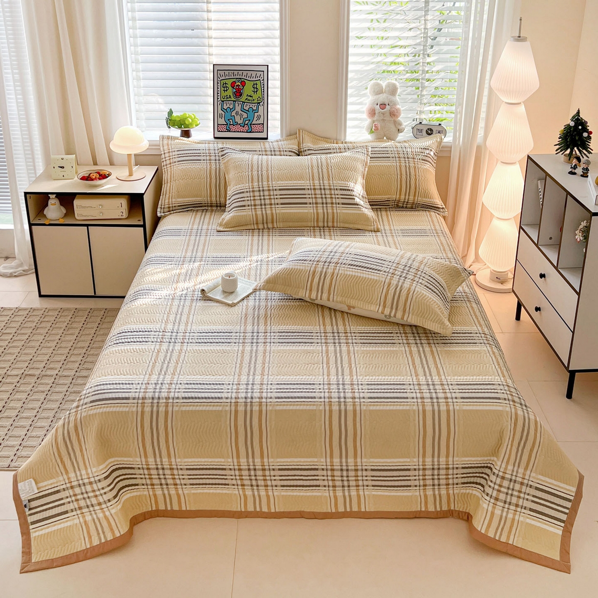 91家纺网 家纺一手货源 找家纺 梦精灵家纺 2026新款纯棉床盖单件全棉绗缝夹棉床单 四季通用榻榻米防滑学生宿舍单人被套枕套 格调情思