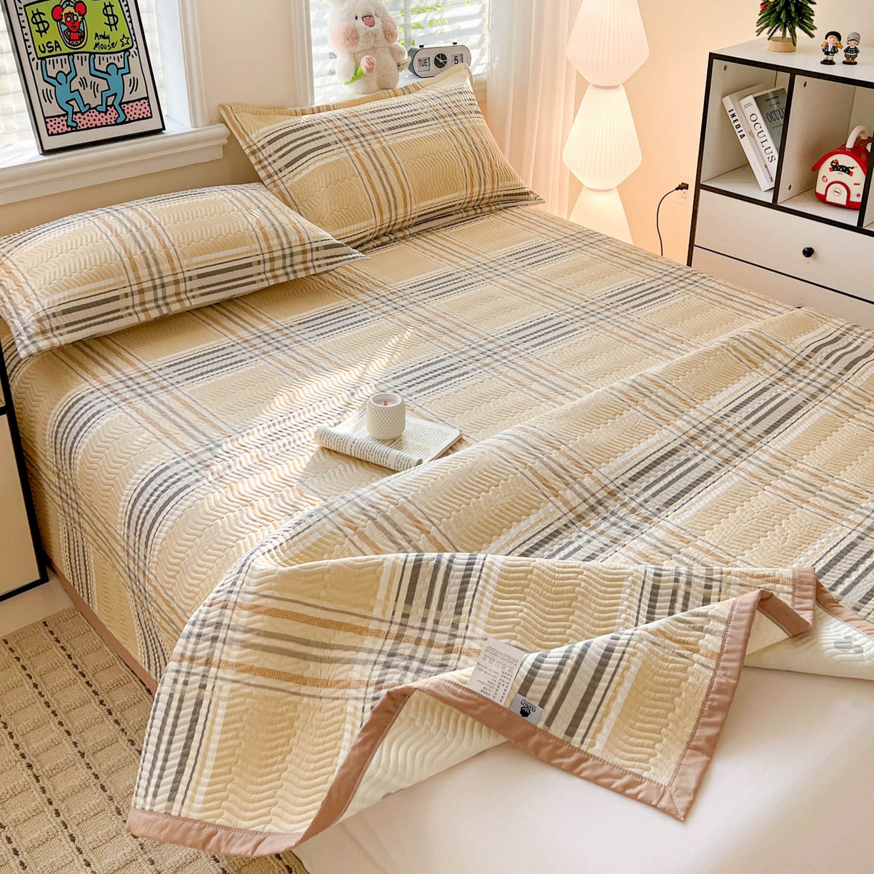 91家纺网 家纺一手货源 找家纺 梦精灵家纺 2026新款纯棉床盖单件全棉绗缝夹棉床单 四季通用榻榻米防滑学生宿舍单人被套枕套 格调情思