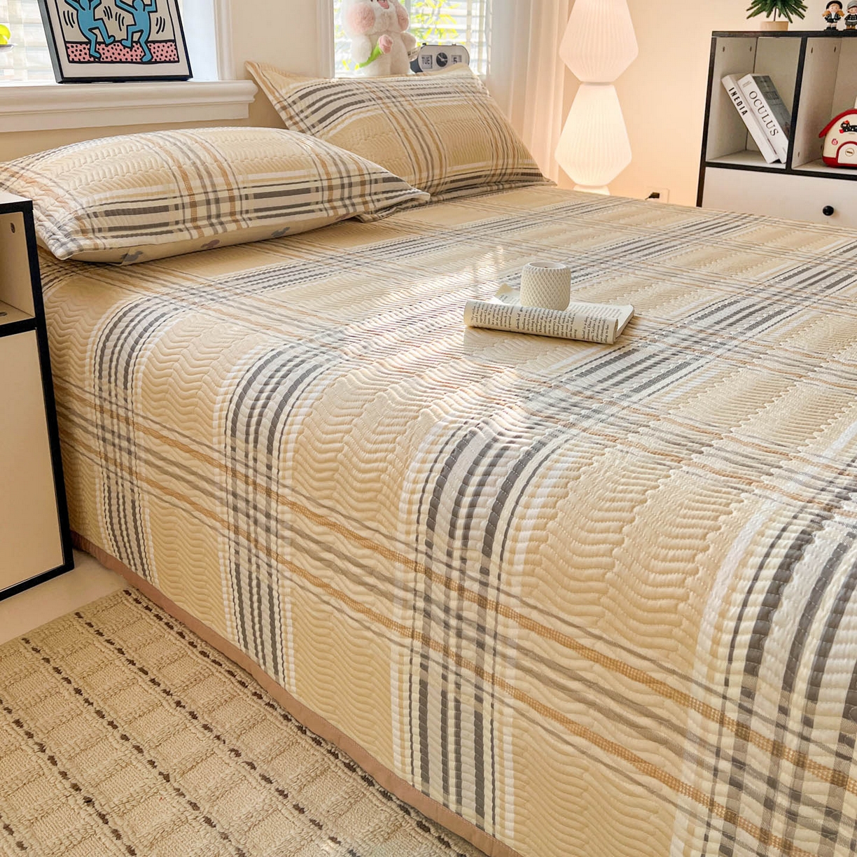 91家纺网 家纺一手货源 找家纺 梦精灵家纺 2026新款纯棉床盖单件全棉绗缝夹棉床单 四季通用榻榻米防滑学生宿舍单人被套枕套 格调情思