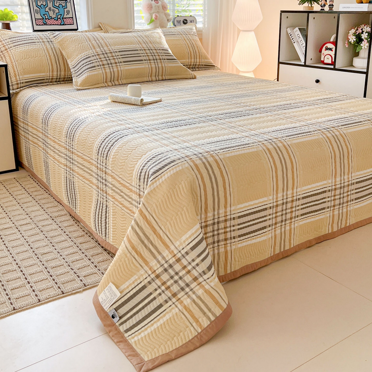 91家纺网 家纺一手货源 找家纺 梦精灵家纺 2026新款纯棉床盖单件全棉绗缝夹棉床单 四季通用榻榻米防滑学生宿舍单人被套枕套 格调情思