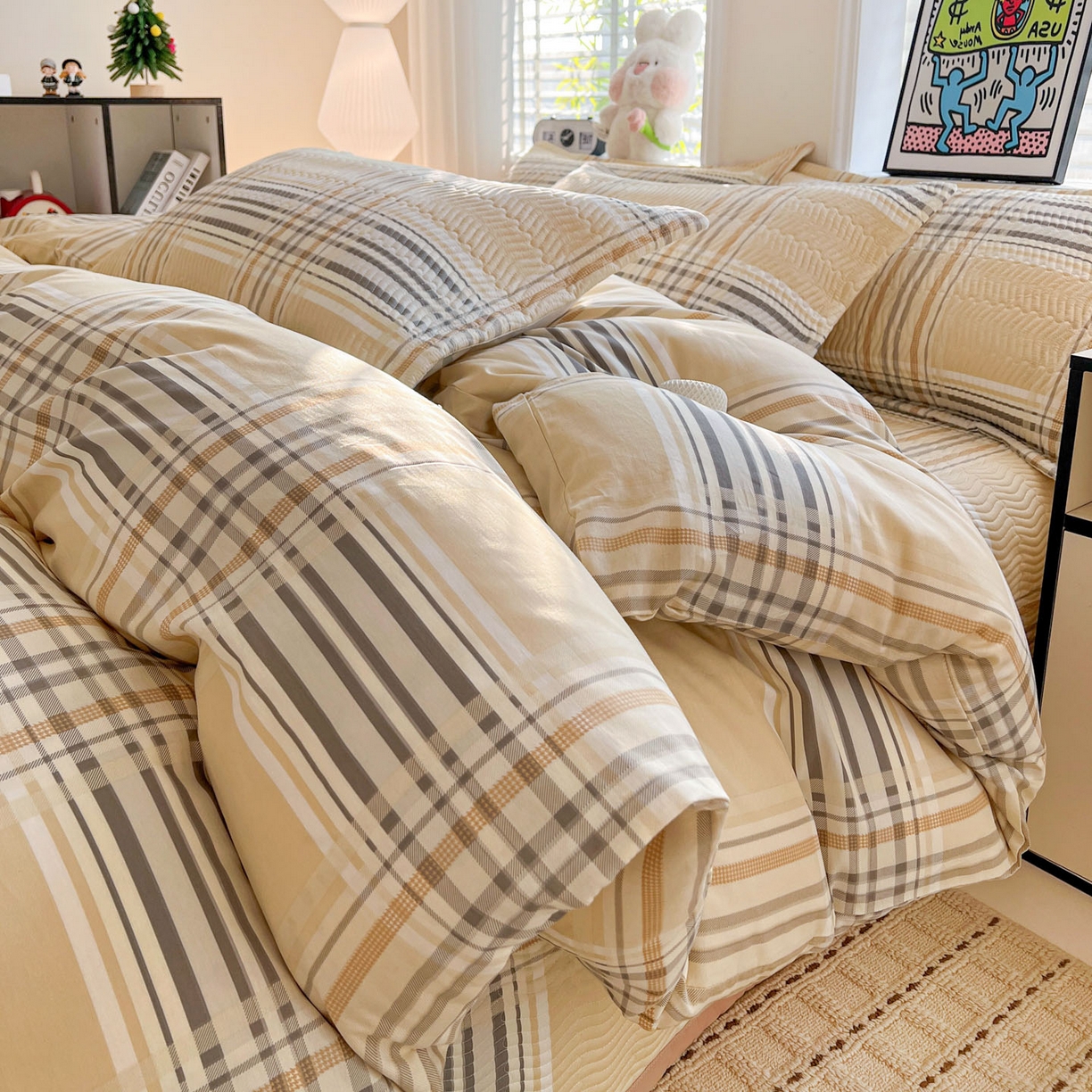 91家纺网 家纺一手货源 找家纺 梦精灵家纺 2026新款纯棉床盖单件全棉绗缝夹棉床单 四季通用榻榻米防滑学生宿舍单人被套枕套 格调情思