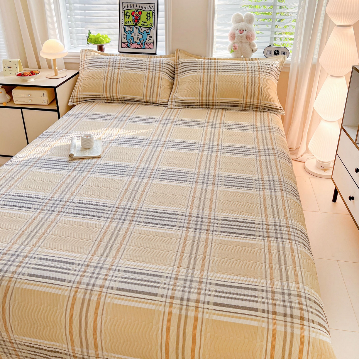 91家纺网 家纺一手货源 找家纺 梦精灵家纺 2026新款纯棉床盖单件全棉绗缝夹棉床单 四季通用榻榻米防滑学生宿舍单人被套枕套 格调情思