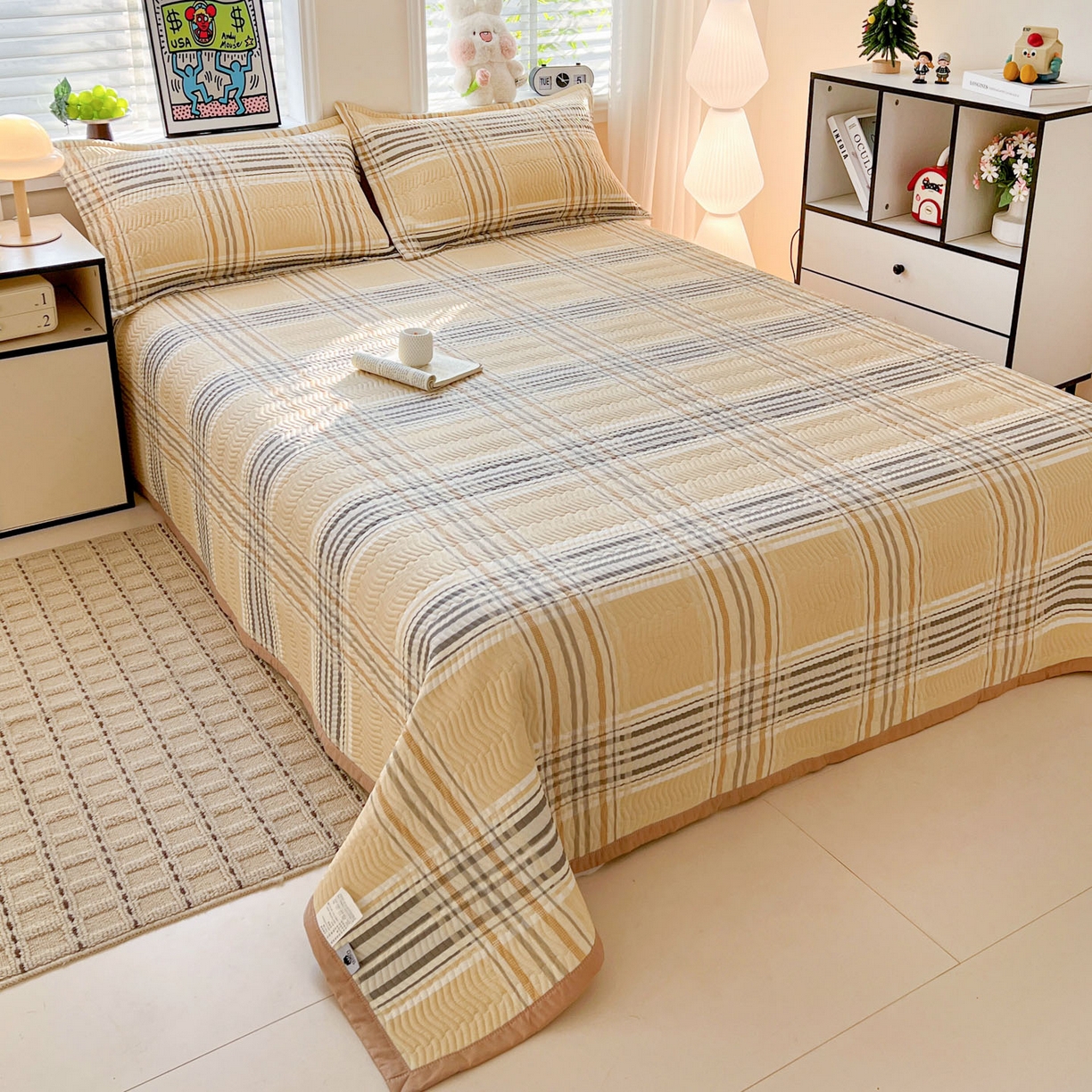 91家纺网 家纺一手货源 找家纺 梦精灵家纺 2026新款纯棉床盖单件全棉绗缝夹棉床单 四季通用榻榻米防滑学生宿舍单人被套枕套 格调情思