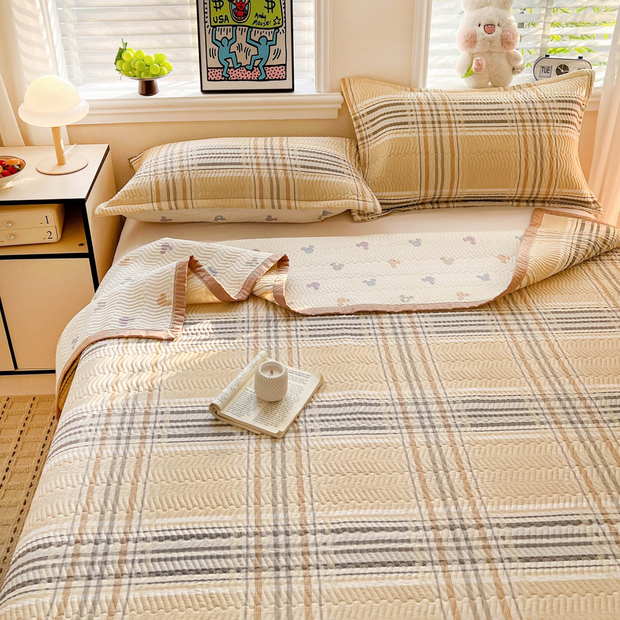 91家纺网 家纺一手货源 找家纺 梦精灵家纺 2026新款纯棉床盖单件全棉绗缝夹棉床单 四季通用榻榻米防滑学生宿舍单人被套枕套 格调情思