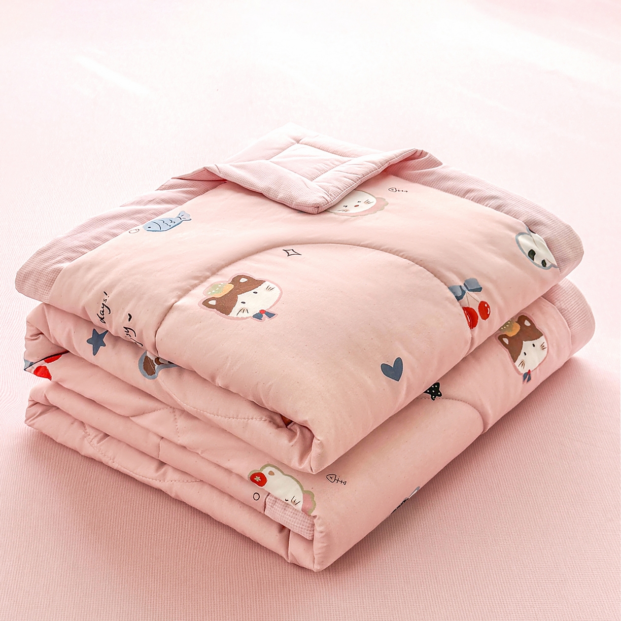 91家纺网 家纺一手货源 找家纺 瑶瑶家居 2026新款A类里外全棉夏凉被四件套-风格三 萌星