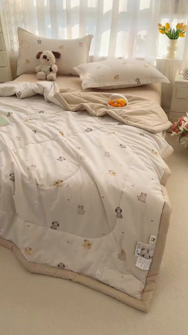 91家纺网 家纺一手货源 找家纺 瑶瑶家居 2026新款A类里外全棉夏凉被四件套-风格三 旺柴犬