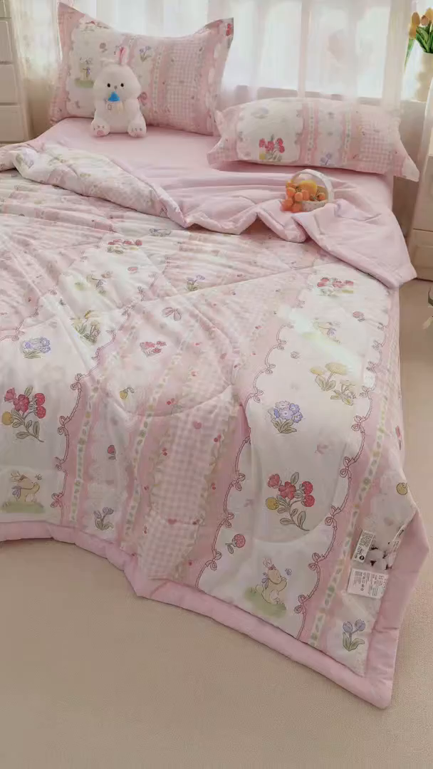 91家纺网 家纺一手货源 找家纺 瑶瑶家居 2026新款A类里外全棉夏凉被四件套-风格三 小花絮