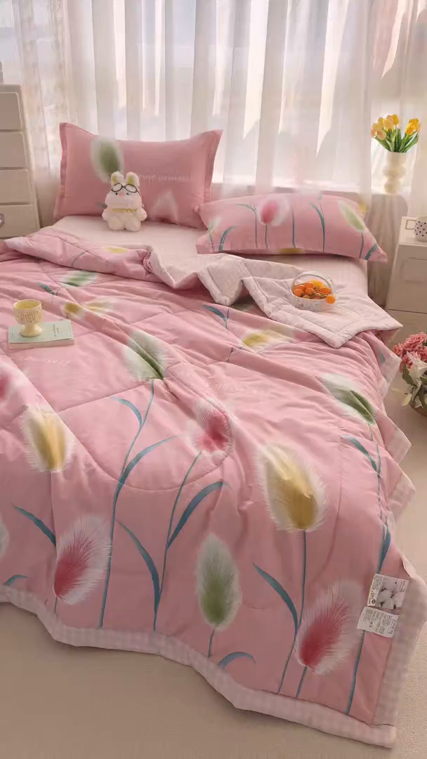 91家纺网 家纺一手货源 找家纺 瑶瑶家居 2026新款A类里外全棉夏凉被四件套-风格三 静时光