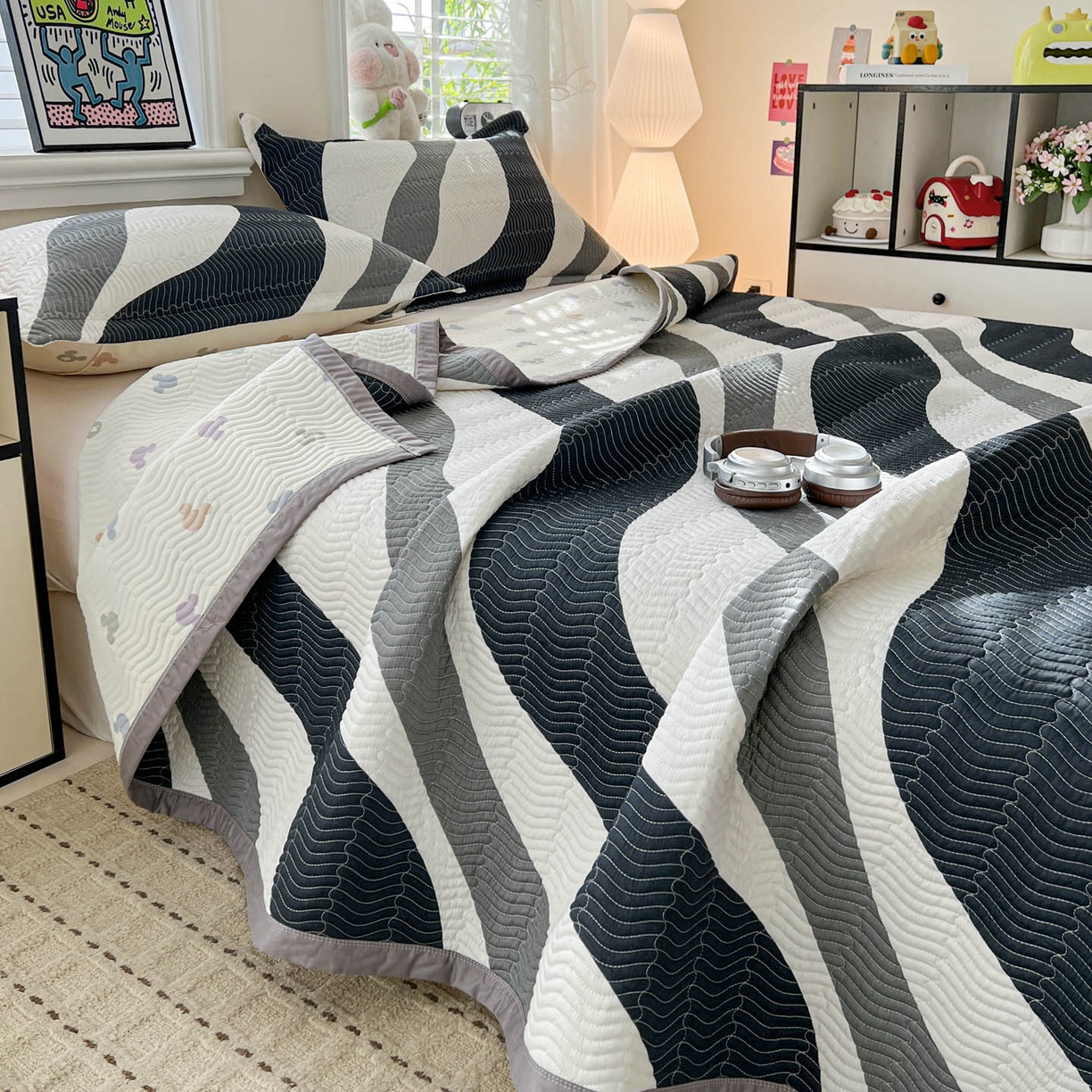 91家纺网 家纺一手货源 找家纺 梦精灵家纺 2026新款纯棉床盖单件全棉绗缝夹棉床单 四季通用榻榻米防滑学生宿舍单人被套枕套 极简主义