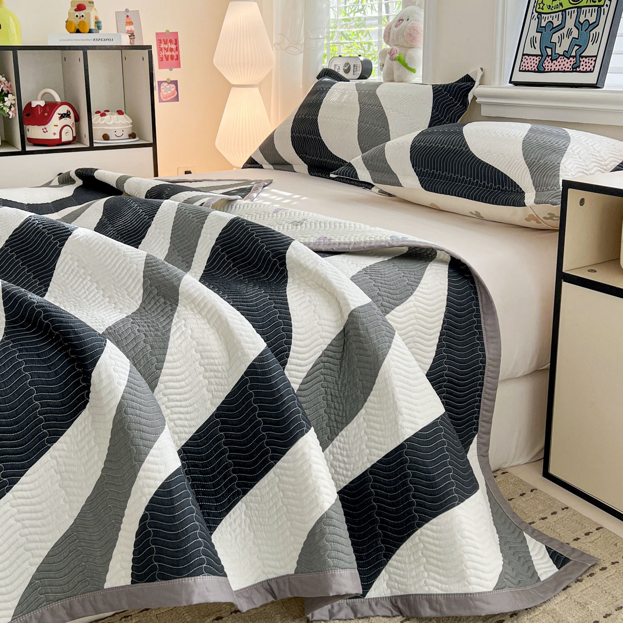 91家纺网 家纺一手货源 找家纺 梦精灵家纺 2026新款纯棉床盖单件全棉绗缝夹棉床单 四季通用榻榻米防滑学生宿舍单人被套枕套 极简主义