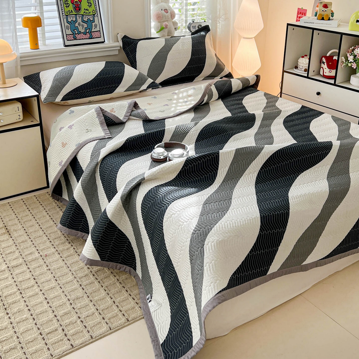 91家纺网 家纺一手货源 找家纺 梦精灵家纺 2026新款纯棉床盖单件全棉绗缝夹棉床单 四季通用榻榻米防滑学生宿舍单人被套枕套 极简主义