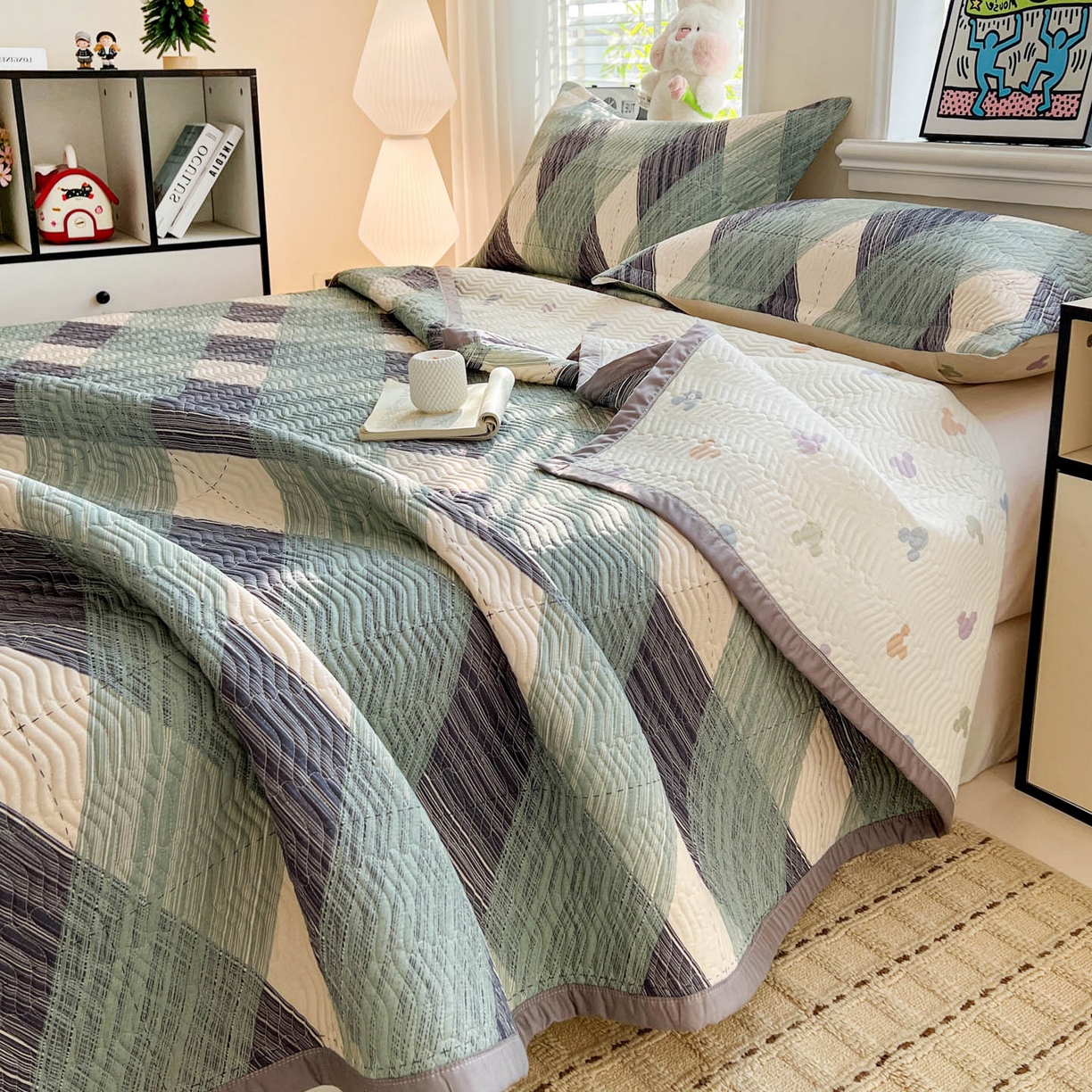 梦精灵家纺 2026新款纯棉床盖单件全棉绗缝夹棉床单 四季通用榻榻米防滑学生宿舍单人被套枕套 加州阳光